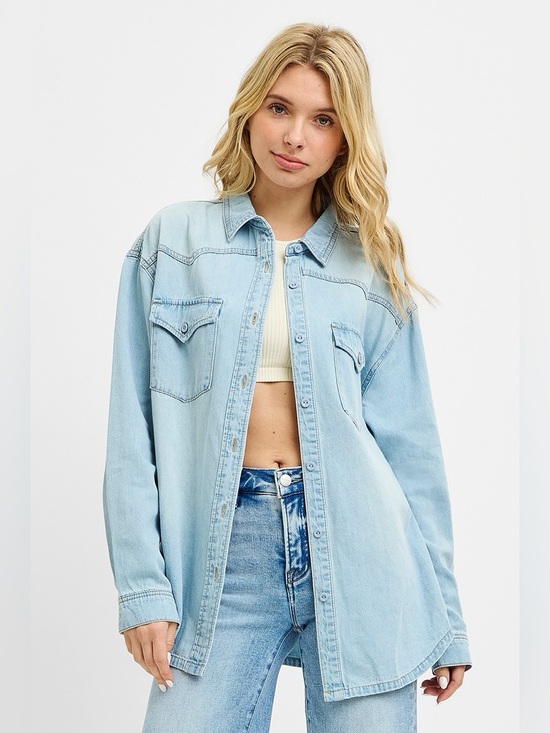 Risen Jeans Tops - RISEN Western Yoke Style Relaxed Fit Denim Shirt with Pockets